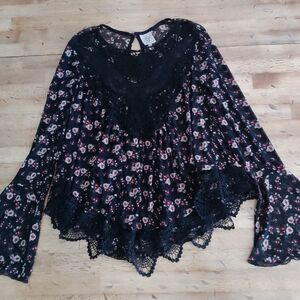 Self Esteem Black and Pink Floral Lace Top Whimsy Goth Dark Academia